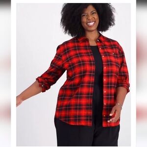Macy's On 34th Plus Size Plaid Flannel Button Down NWT $50